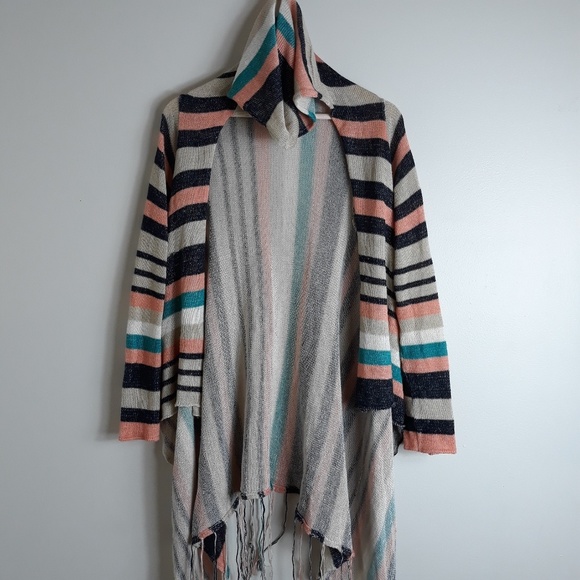 Full Tilt| Striped Open Front Hooded cardigan - Picture 5 of 6